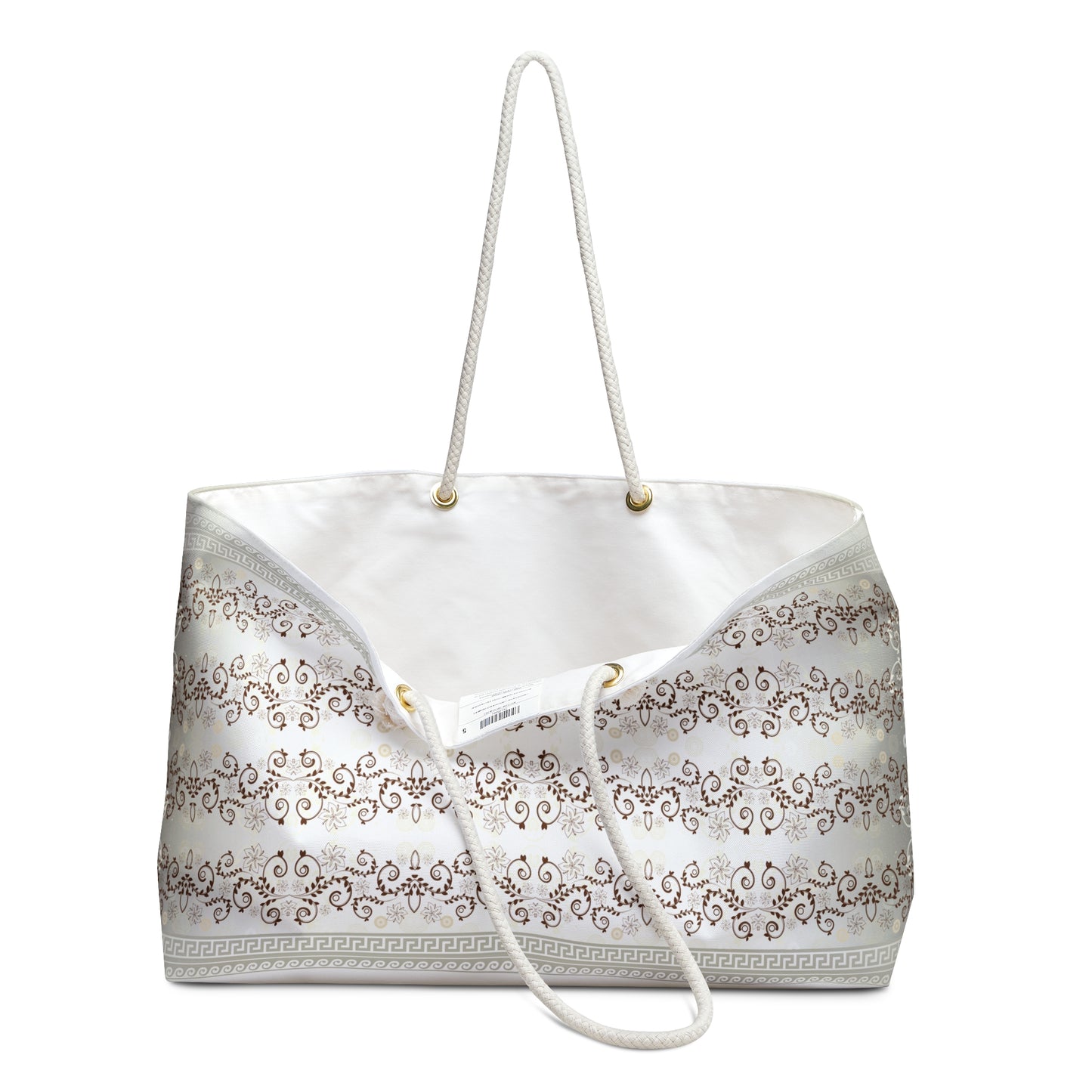 Cream Flowers Greek Key Weekender Bag