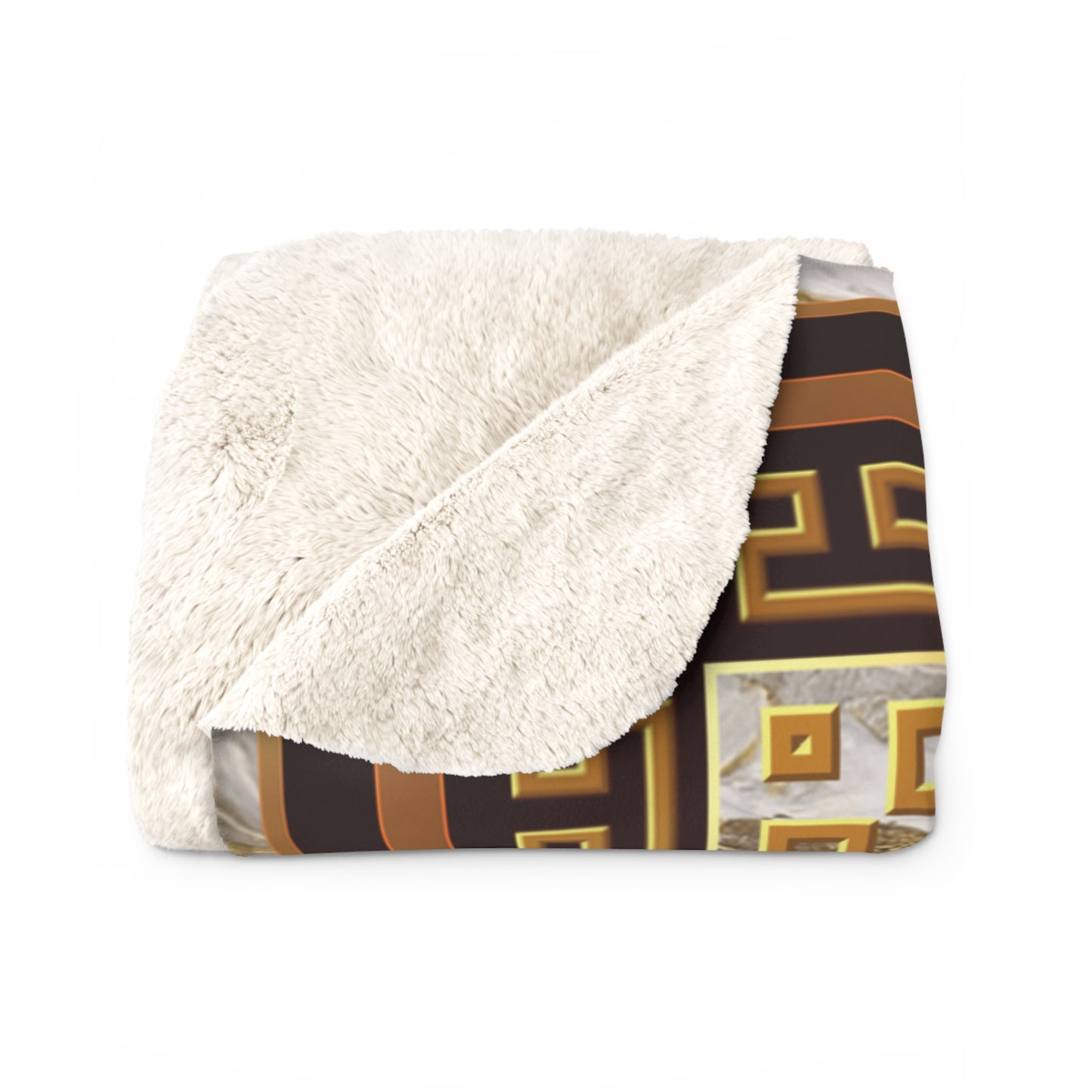 Greek Key GoldWhite Stone Sherpa Fleece Blanket