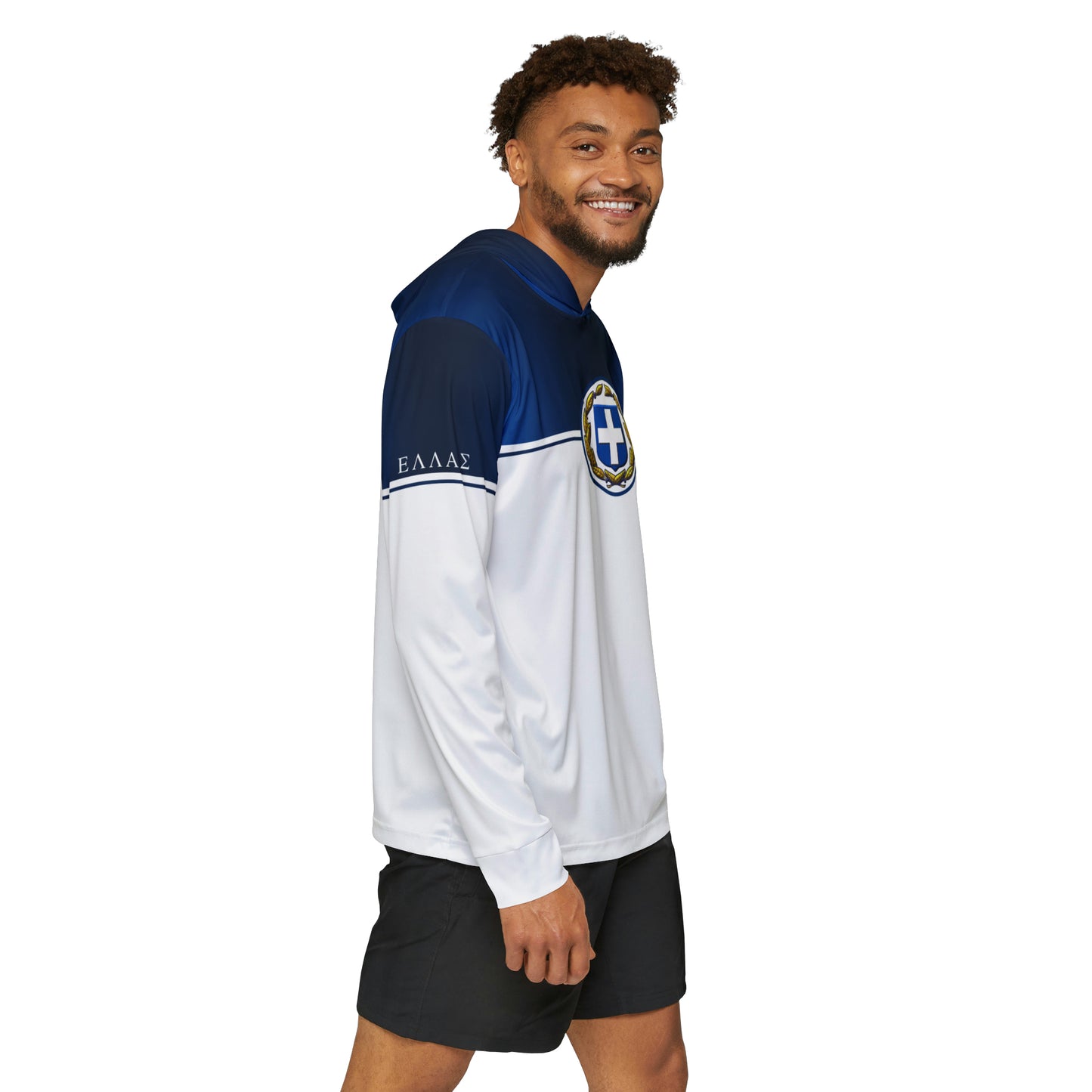 Ellas Greece Blue White Men's Sports Warmup Hoodie
