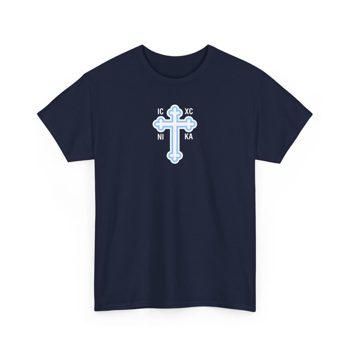Greek Orthodox Cross White Blue GOYA Unisex Heavy Cotton Tee