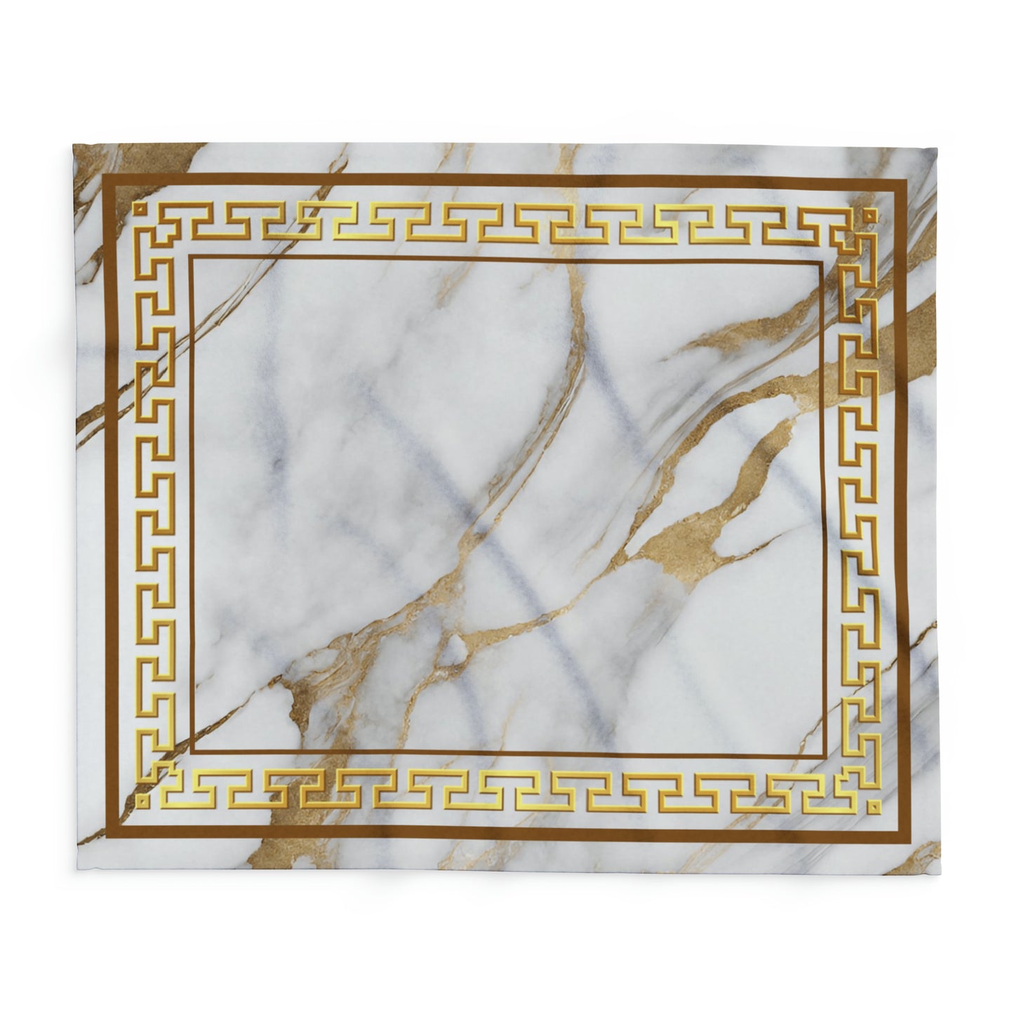 Greek Key Gold White Marbleized Arctic Fleece Blanket