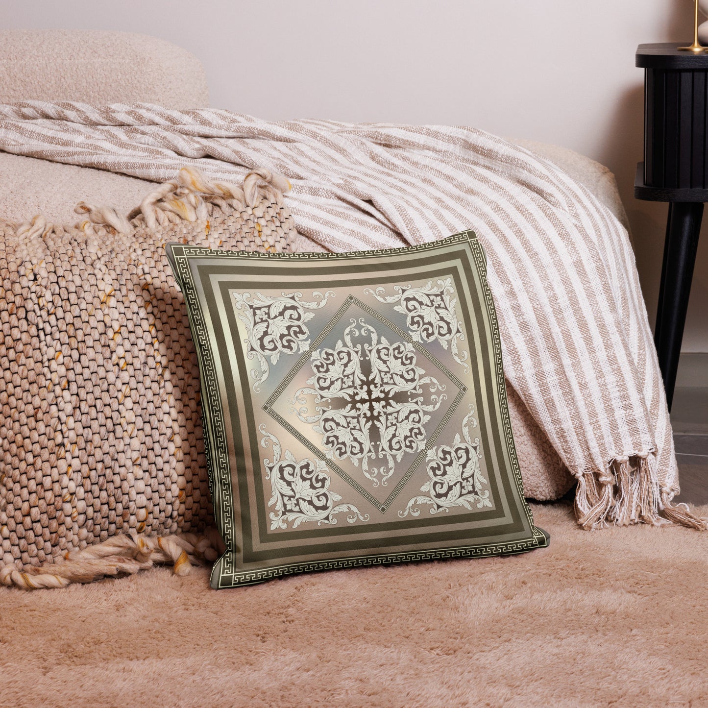 Greek Key Bronze Cream Ornate Premium Pillow