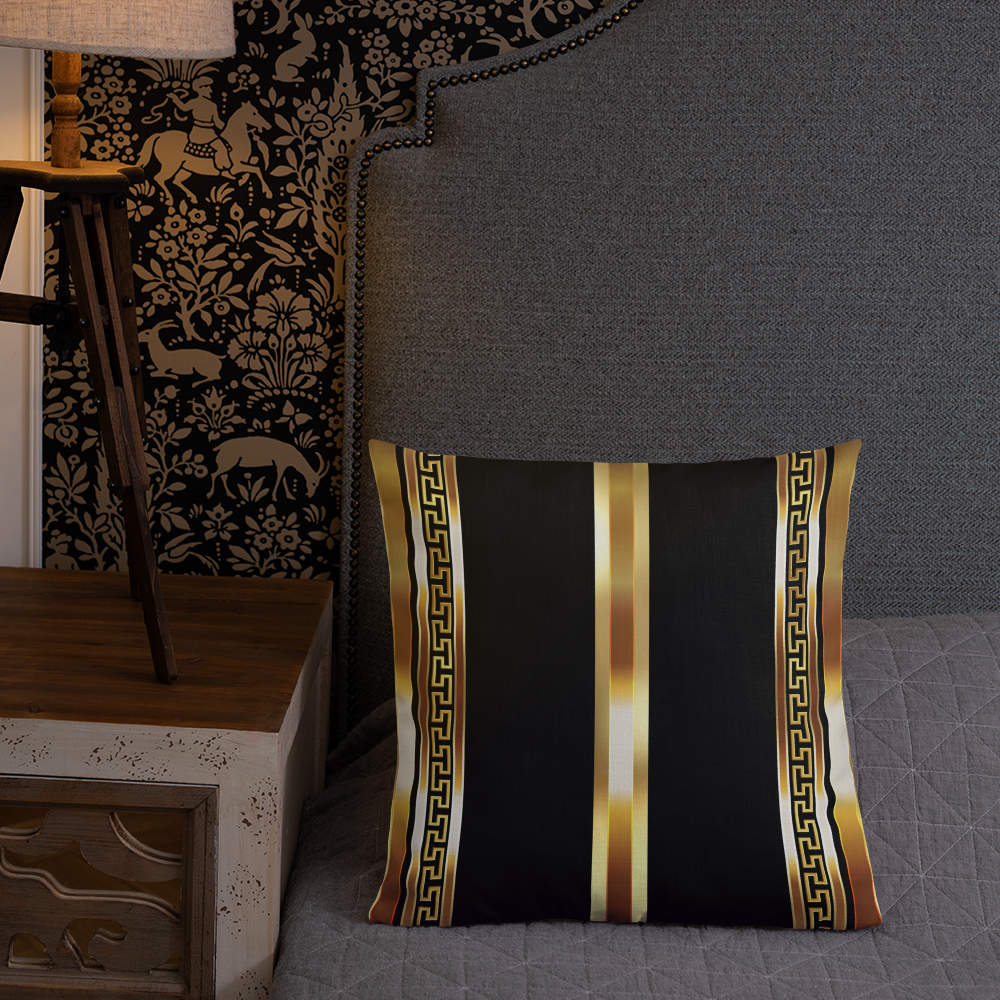 Gold Greek Key Black Premium Pillow