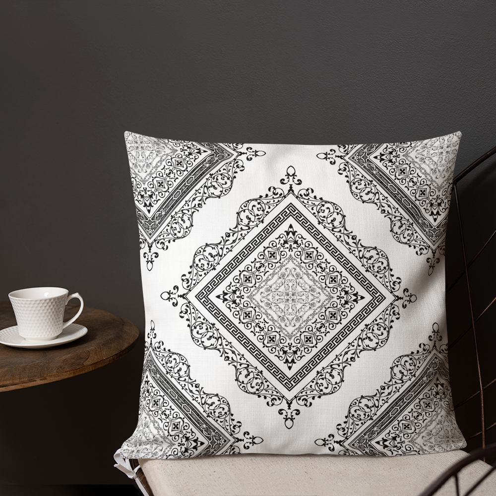 Greek Key White Black Ornate Premium Pillow