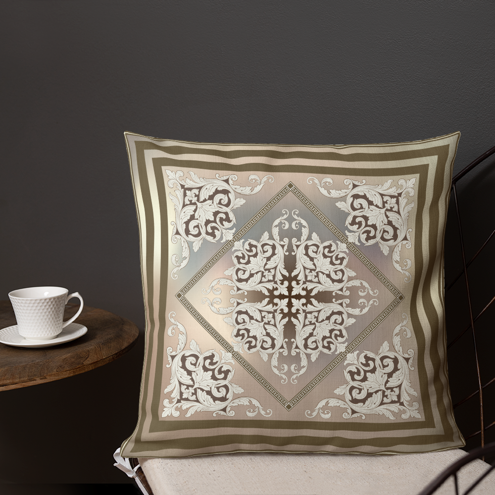 Greek Key Bronze Cream Ornate Premium Pillow