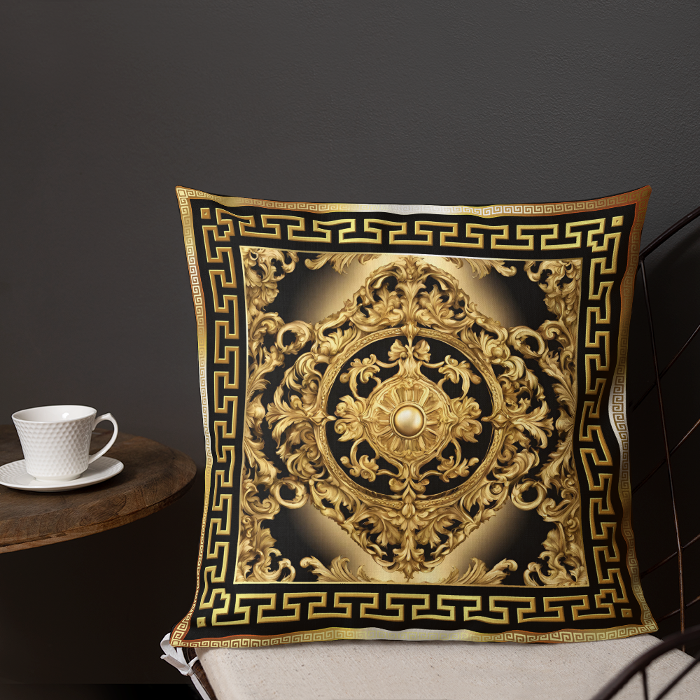 Ornate Baroque Gold Black Greek Key Premium Pillow
