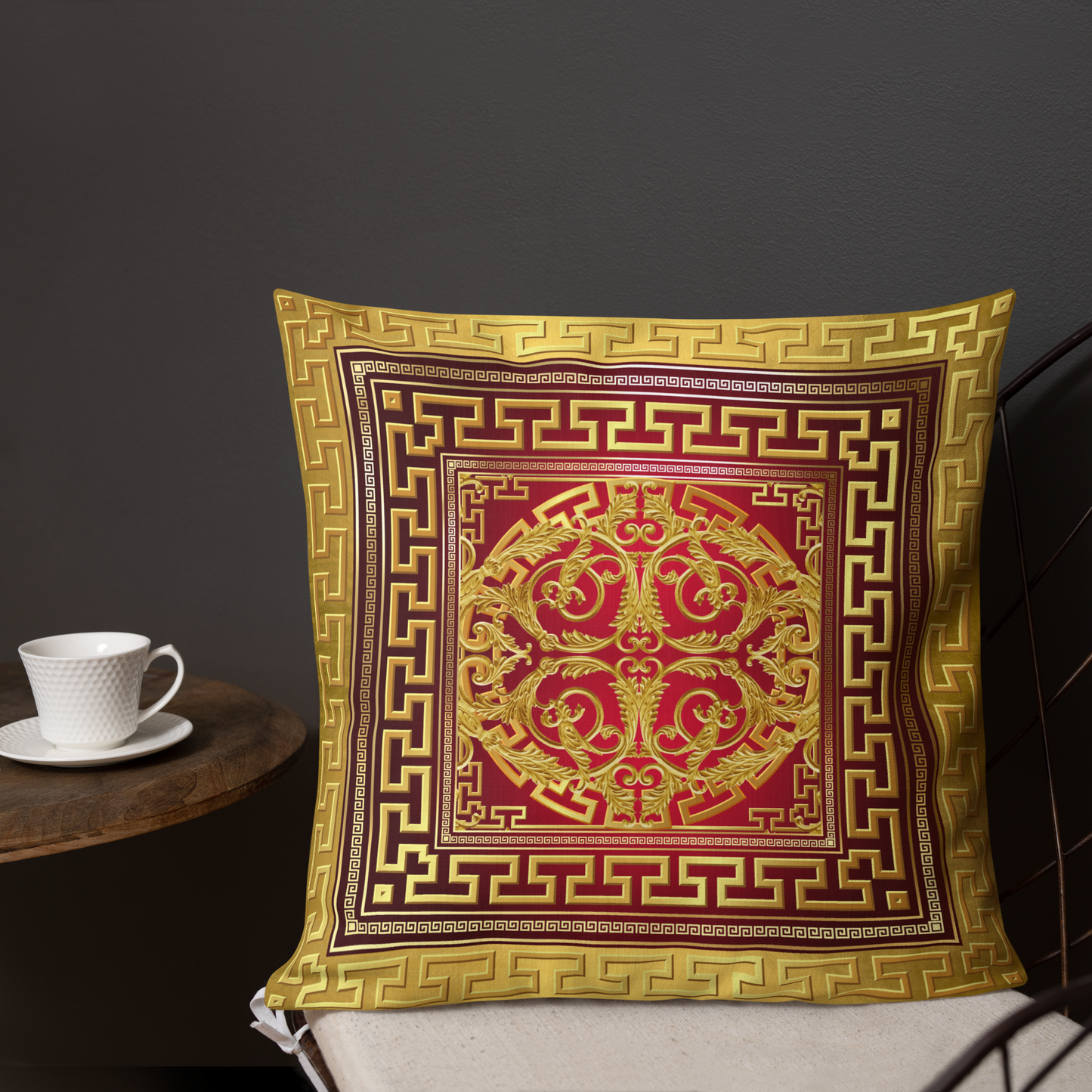 Ornate Baroque Gold Red Greek Key Premium Pillow