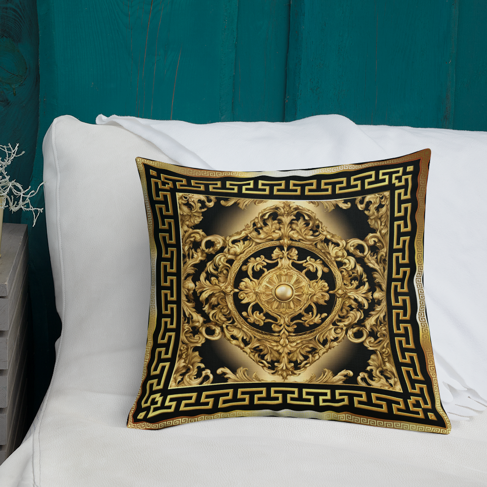 Ornate Baroque Gold Black Greek Key Premium Pillow