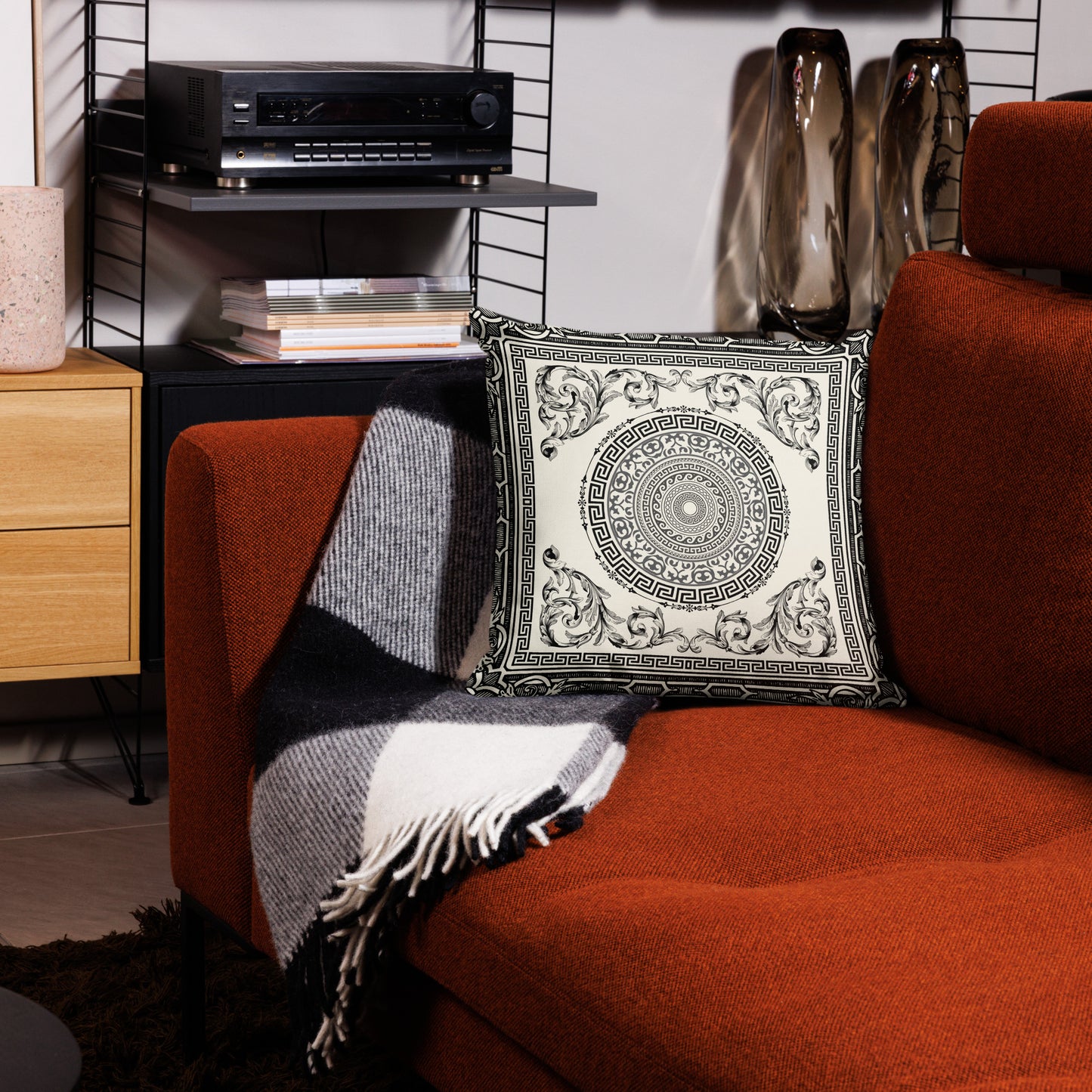 Ornate Baroque Antique White Black Premium Pillow