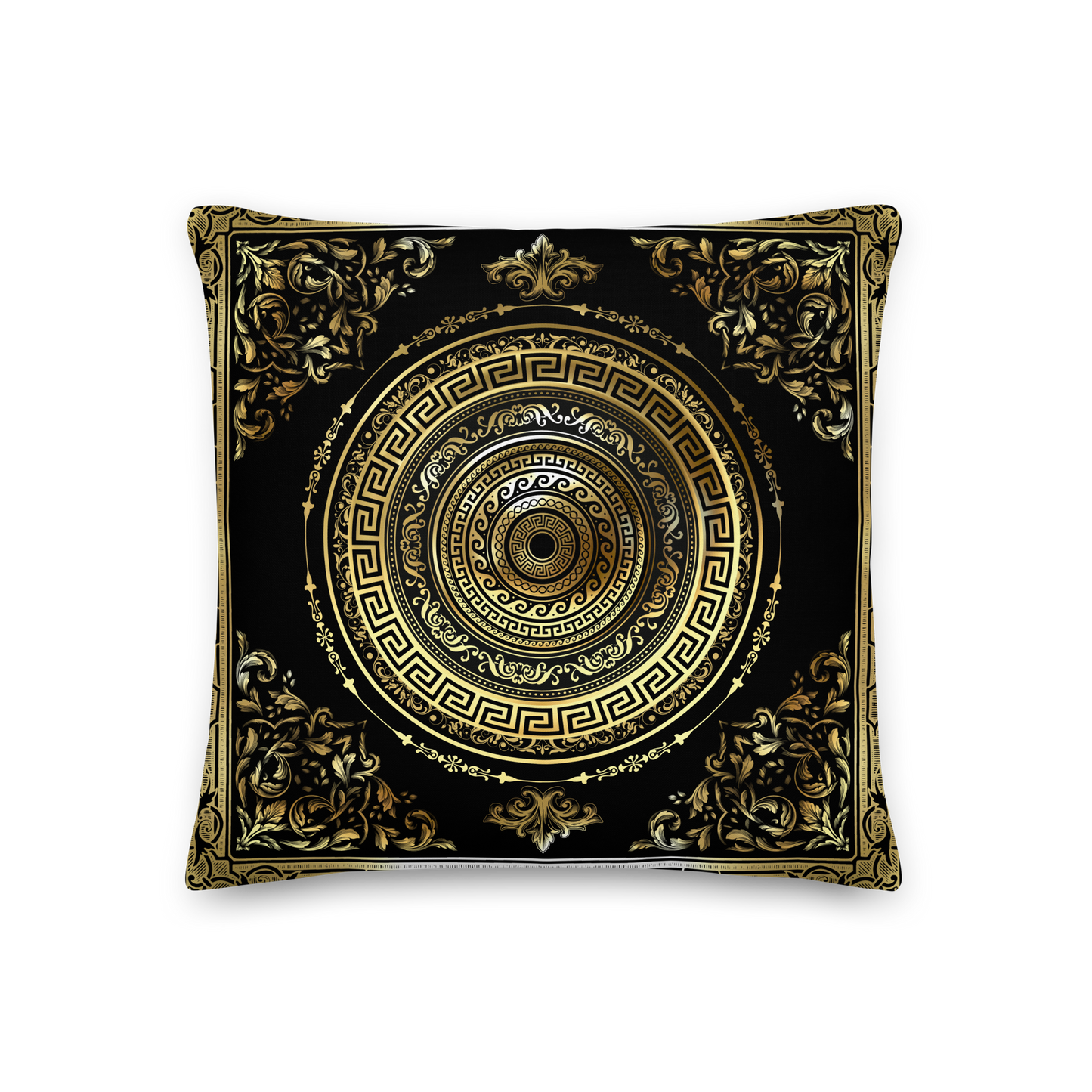 Greek Key Black Gold Ornate Baroque Premium Pillow