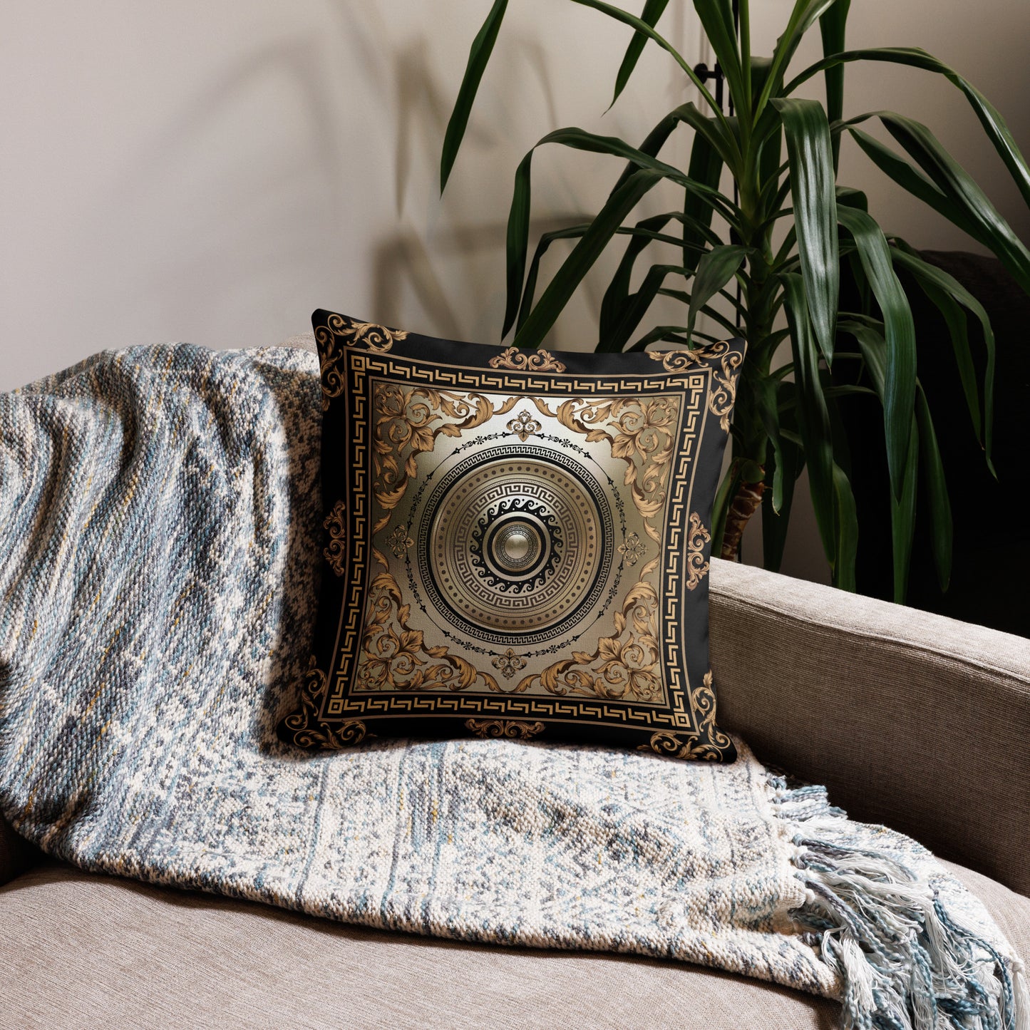 Greek Key Bronze Ornate Baroque Premium Pillow