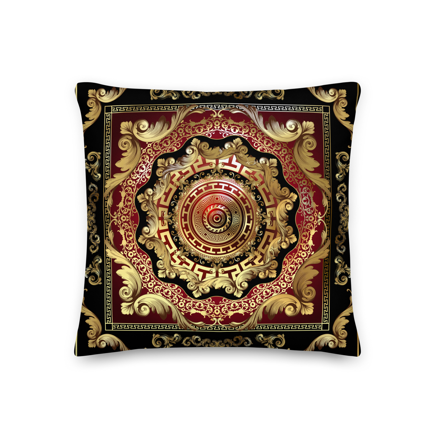 Greek Key Gold Black Red Ornate Baroque Premium Pillow