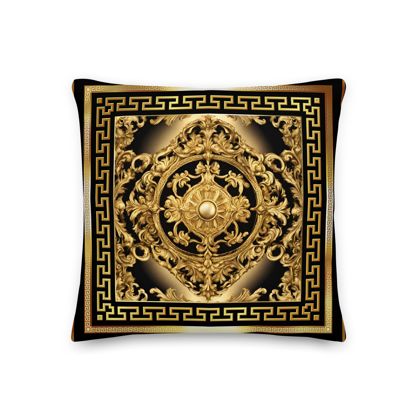 Ornate Baroque Gold Black Greek Key Premium Pillow