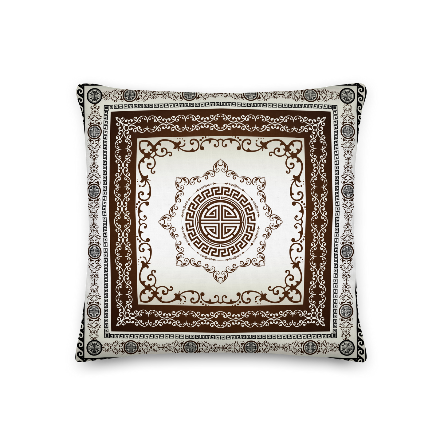Greek Key Maroon Khaki Ornate Premium Pillow