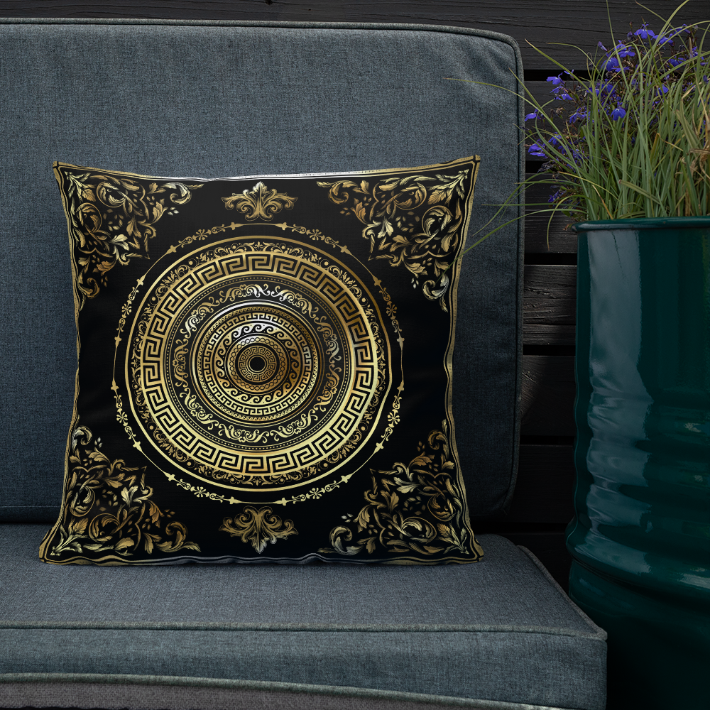 Greek Key Black Gold Ornate Baroque Premium Pillow