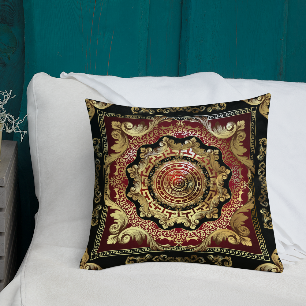 Greek Key Gold Black Red Ornate Baroque Premium Pillow