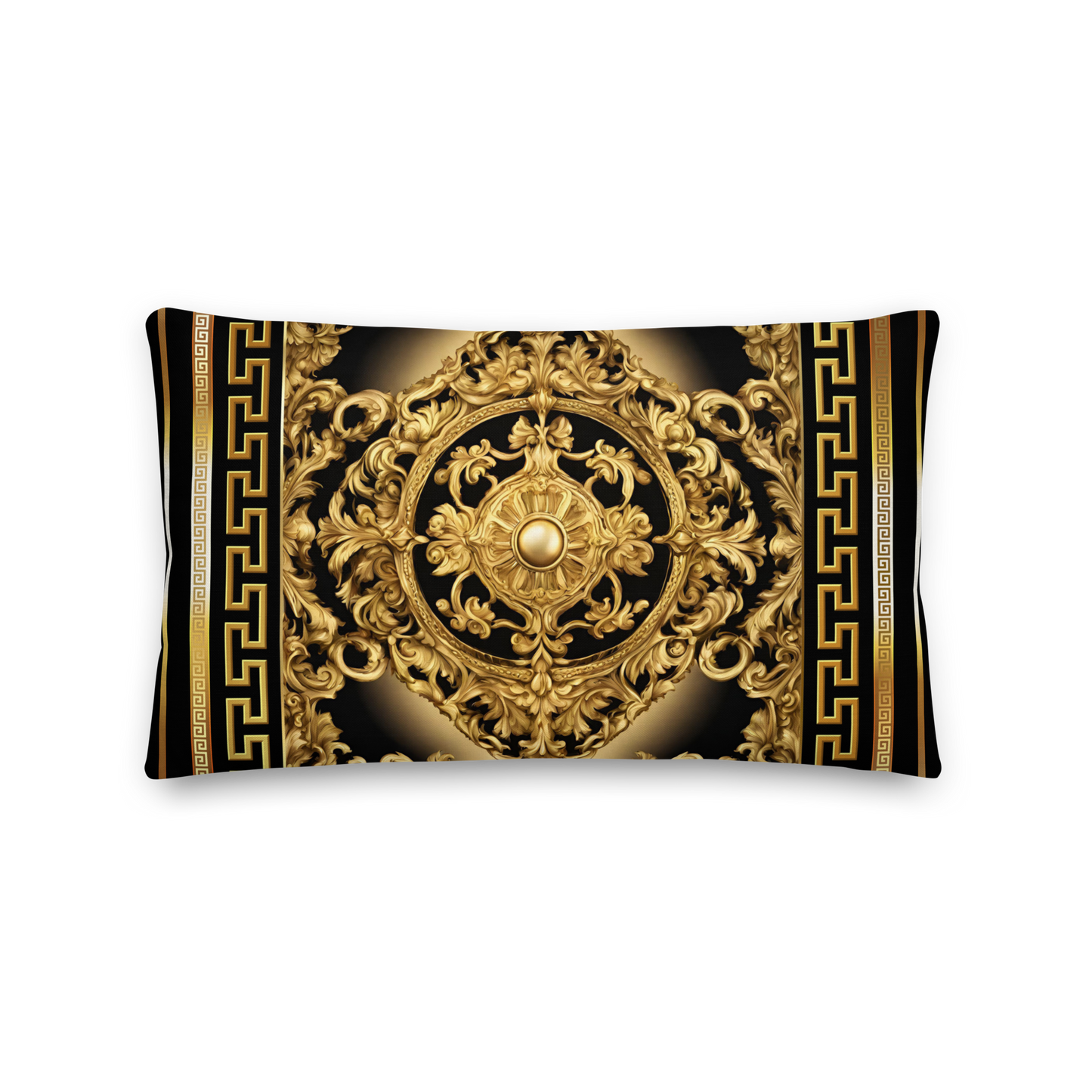 Ornate Baroque Gold Black Greek Key Premium Pillow