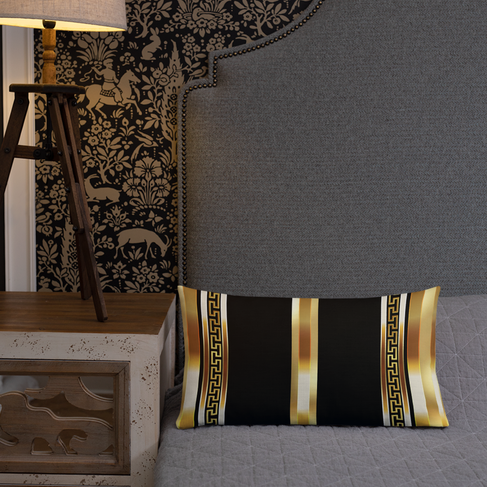 Gold Greek Key Black Premium Pillow