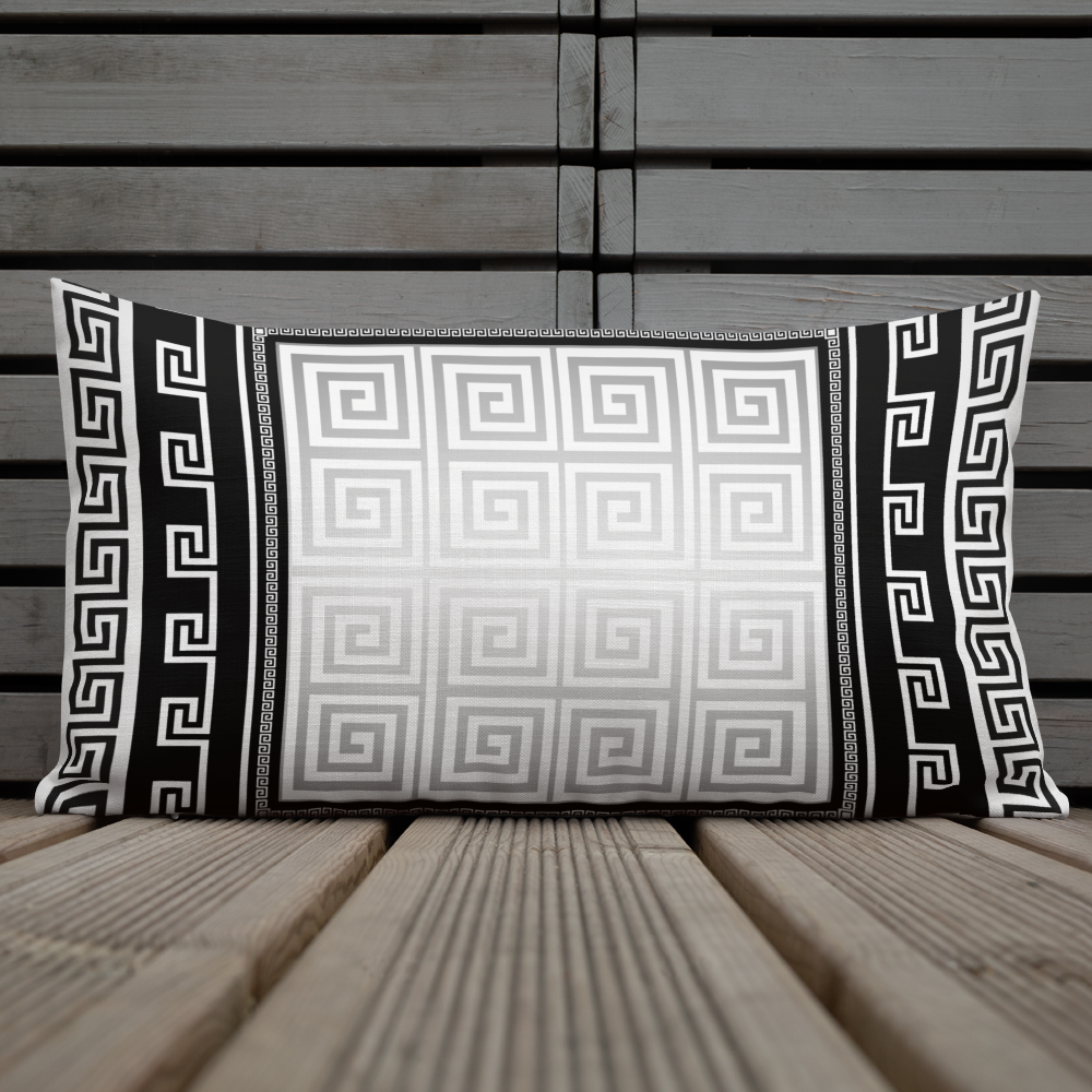 Greek Key Black Silver Gray Premium Pillow
