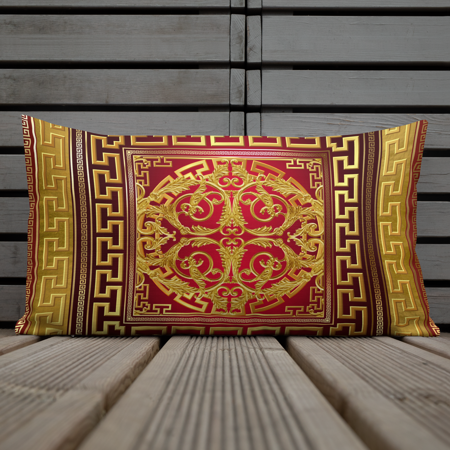Ornate Baroque Gold Red Greek Key Premium Pillow