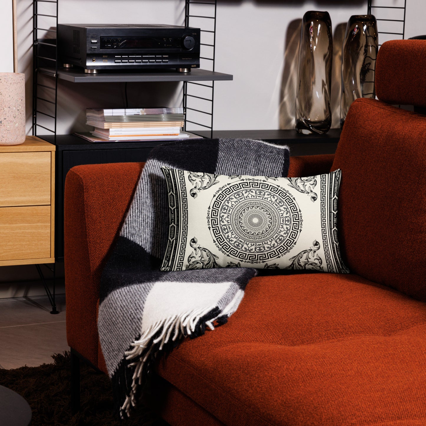 Ornate Baroque Antique White Black Premium Pillow