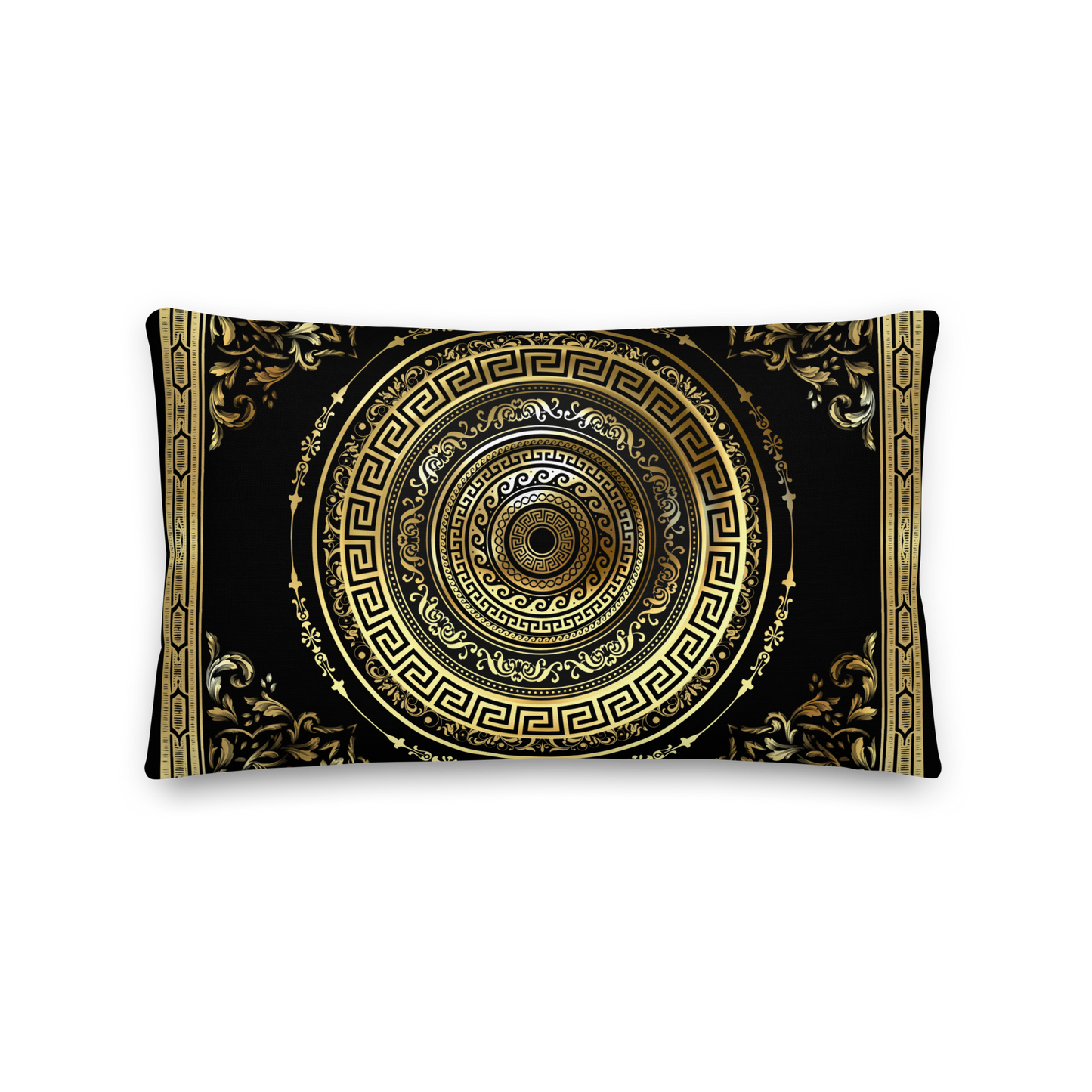 Greek Key Black Gold Ornate Baroque Premium Pillow