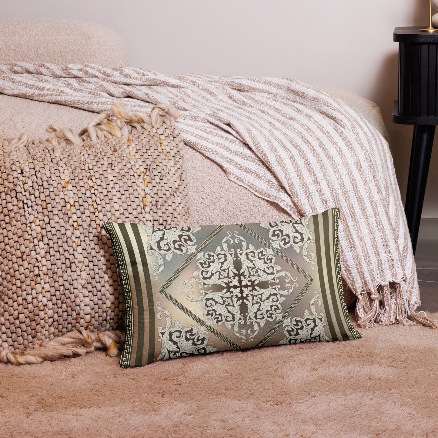 Greek Key Bronze Cream Ornate Premium Pillow
