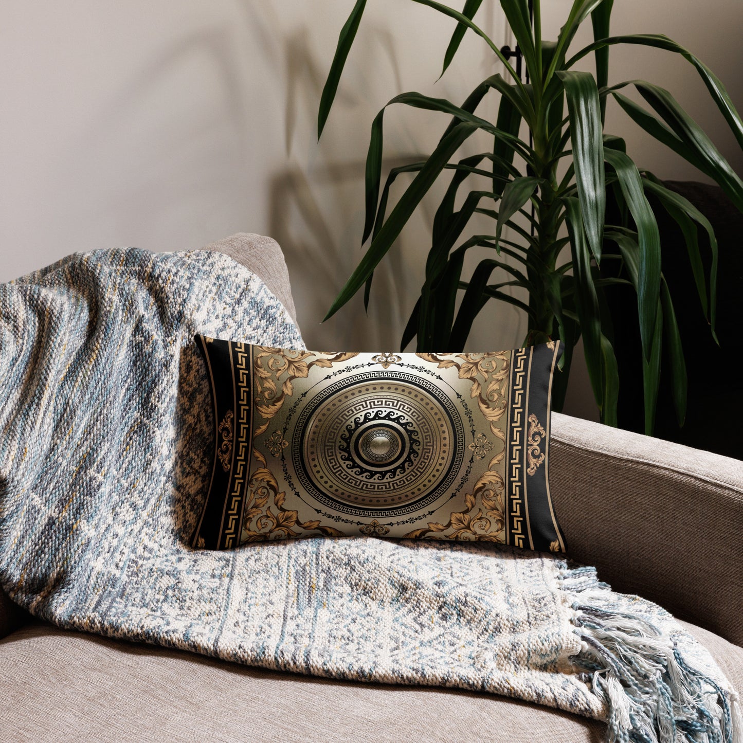 Greek Key Bronze Ornate Baroque Premium Pillow