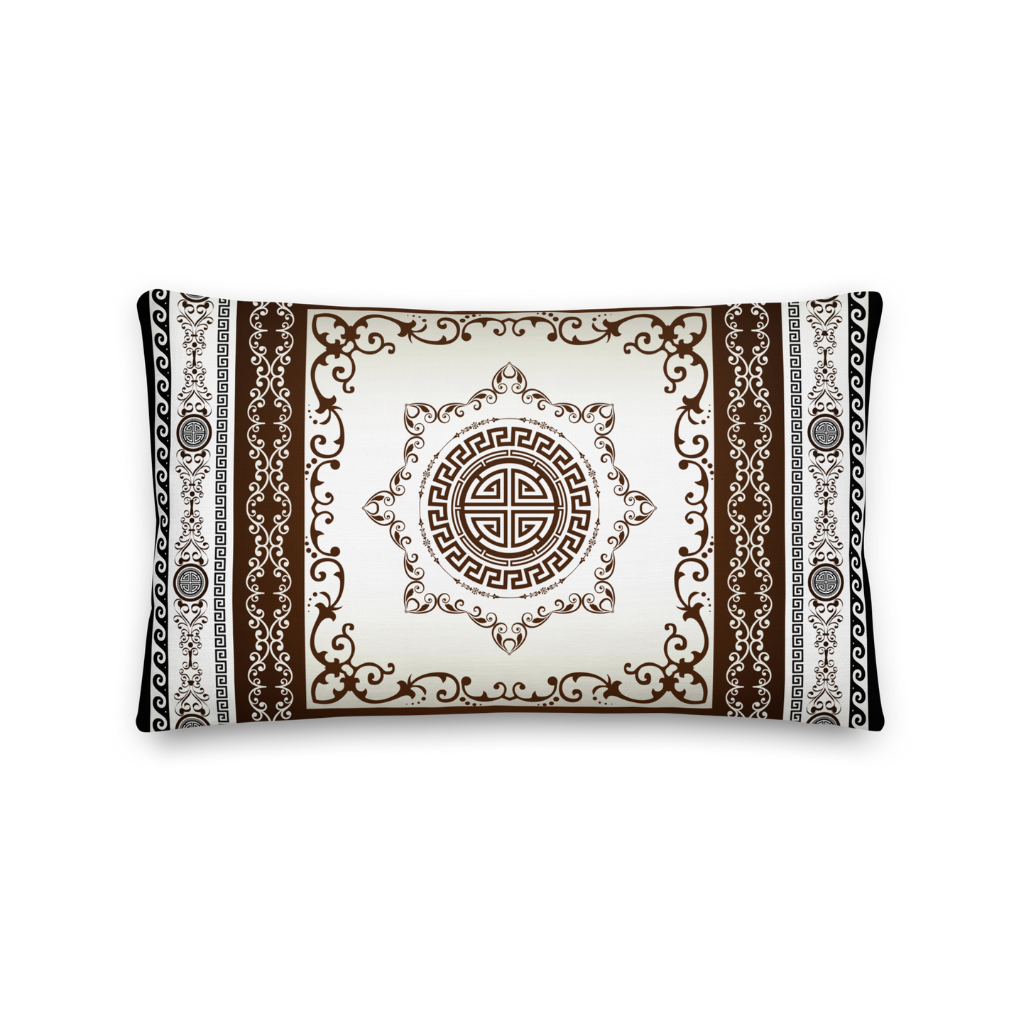 Greek Key Maroon Khaki Ornate Premium Pillow