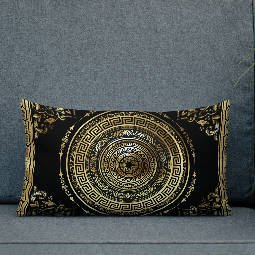 Greek Key Black Gold Ornate Baroque Premium Pillow