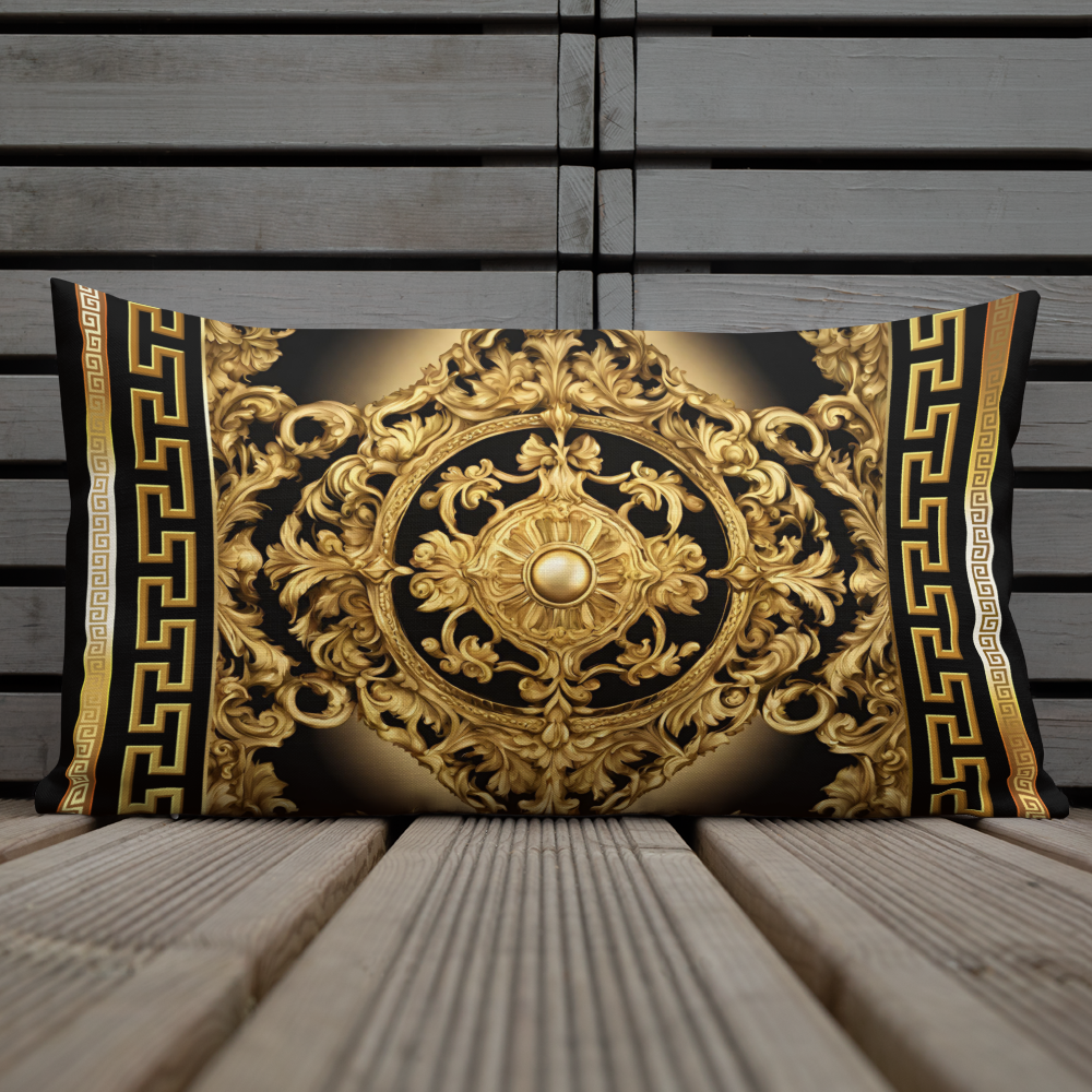 Ornate Baroque Gold Black Greek Key Premium Pillow