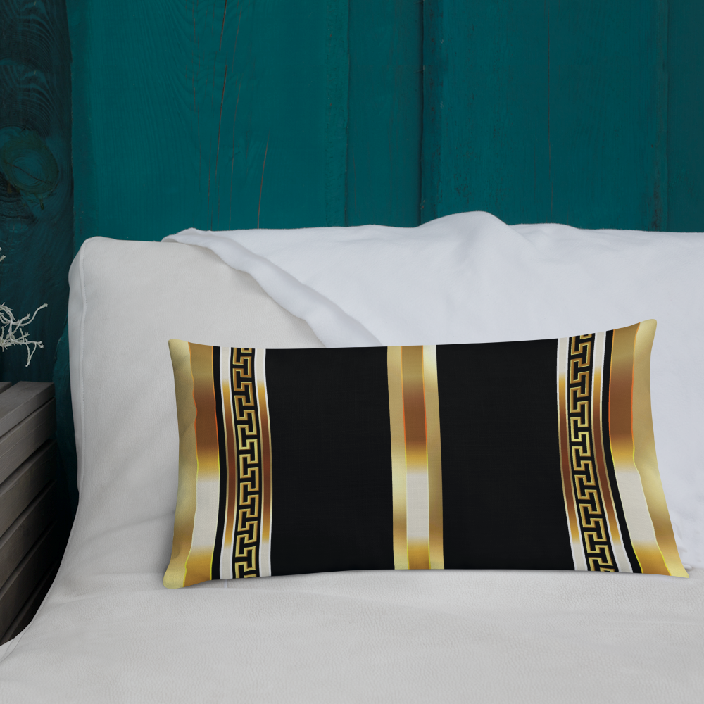 Gold Greek Key Black Premium Pillow