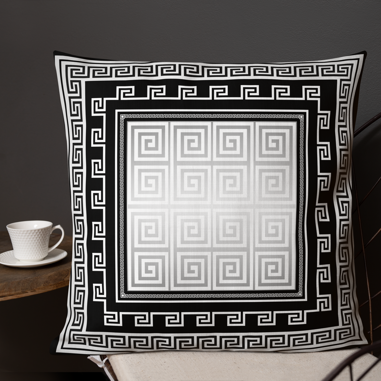Greek Key Black Silver Gray Premium Pillow