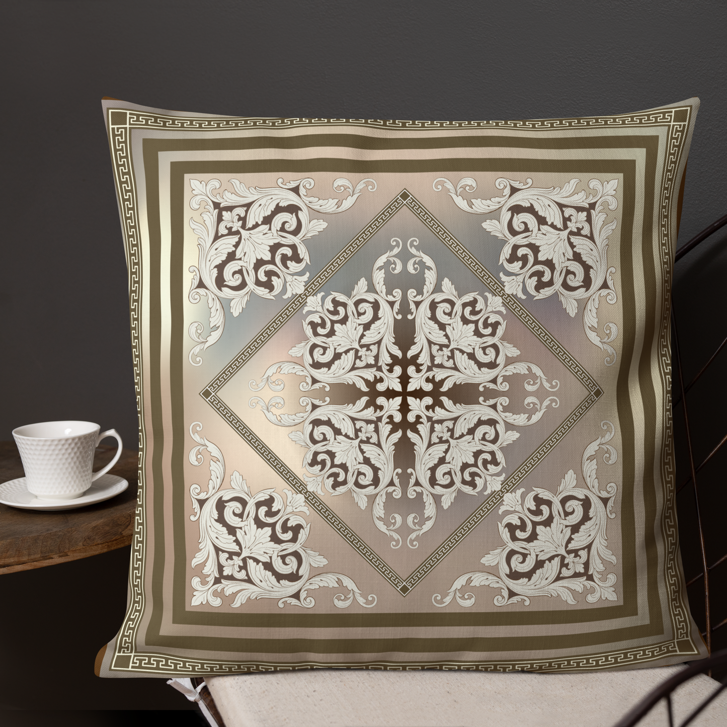 Greek Key Bronze Cream Ornate Premium Pillow