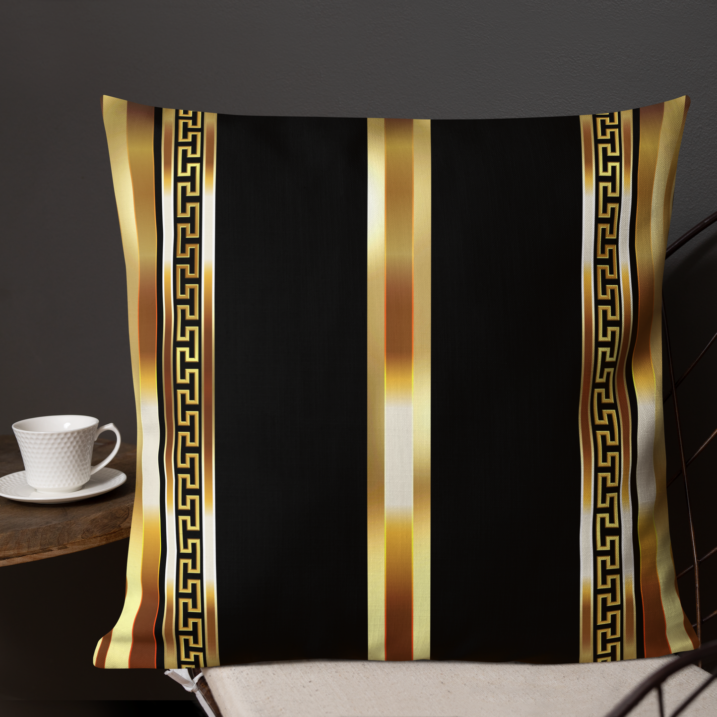 Gold Greek Key Black Premium Pillow