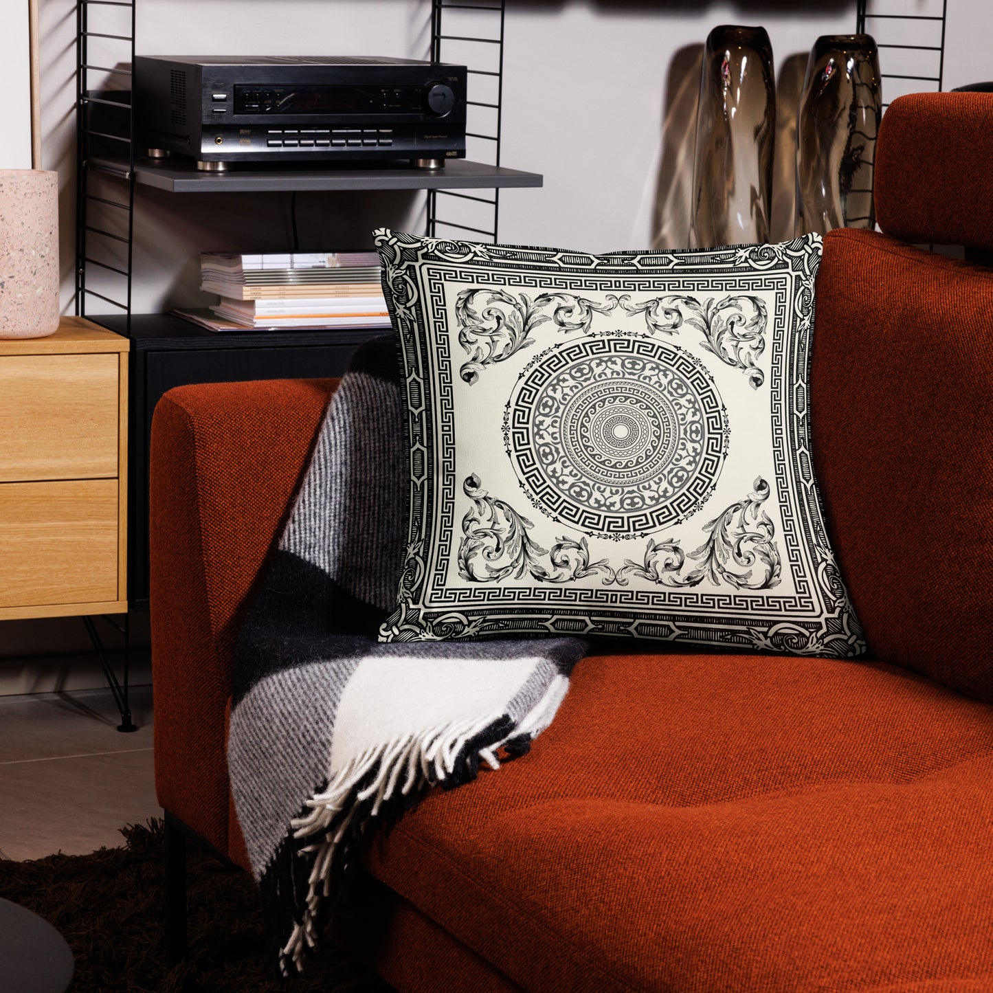 Ornate Baroque Antique White Black Premium Pillow