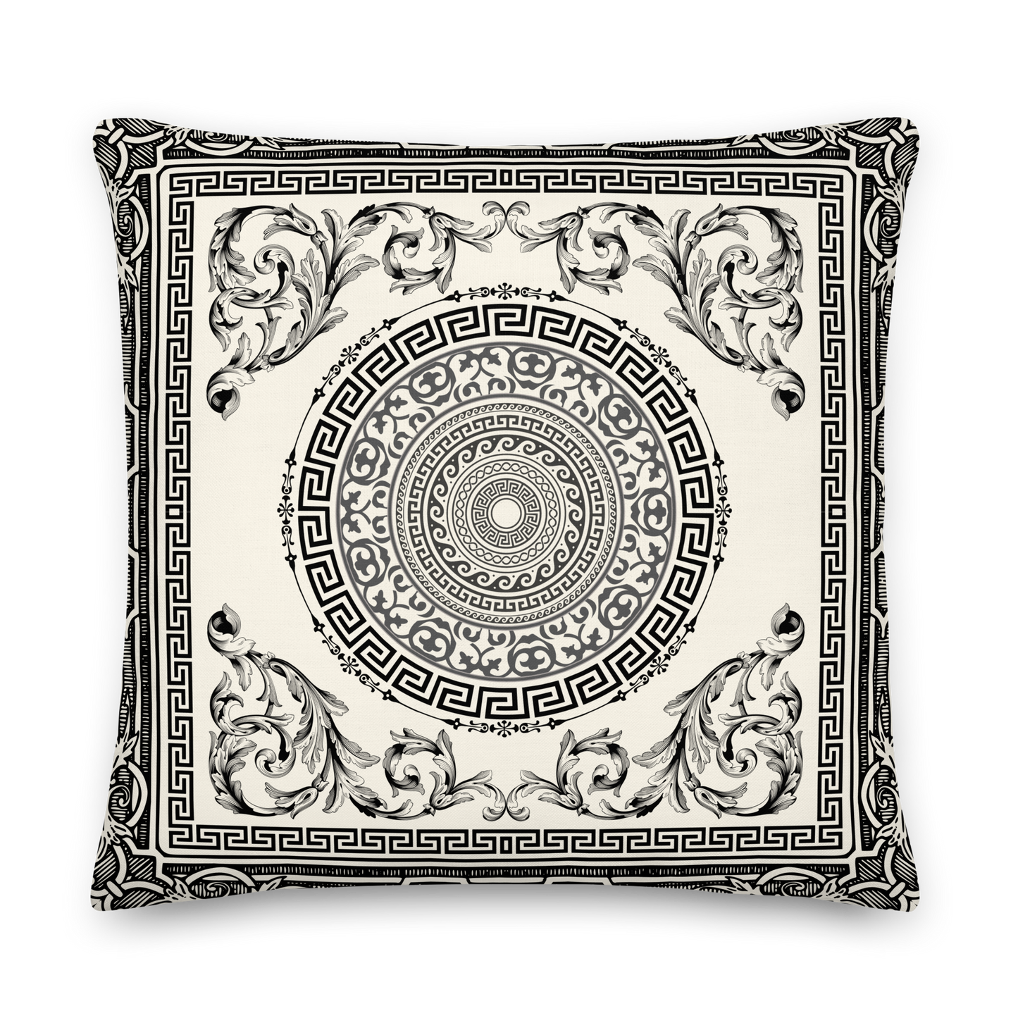 Ornate Baroque Antique White Black Premium Pillow