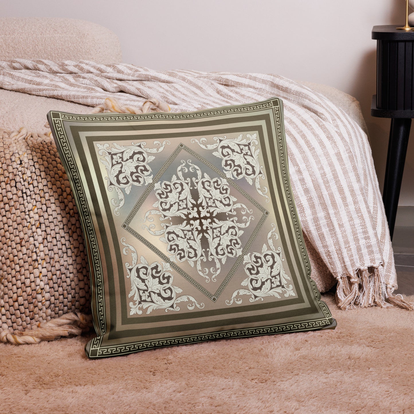 Greek Key Bronze Cream Ornate Premium Pillow