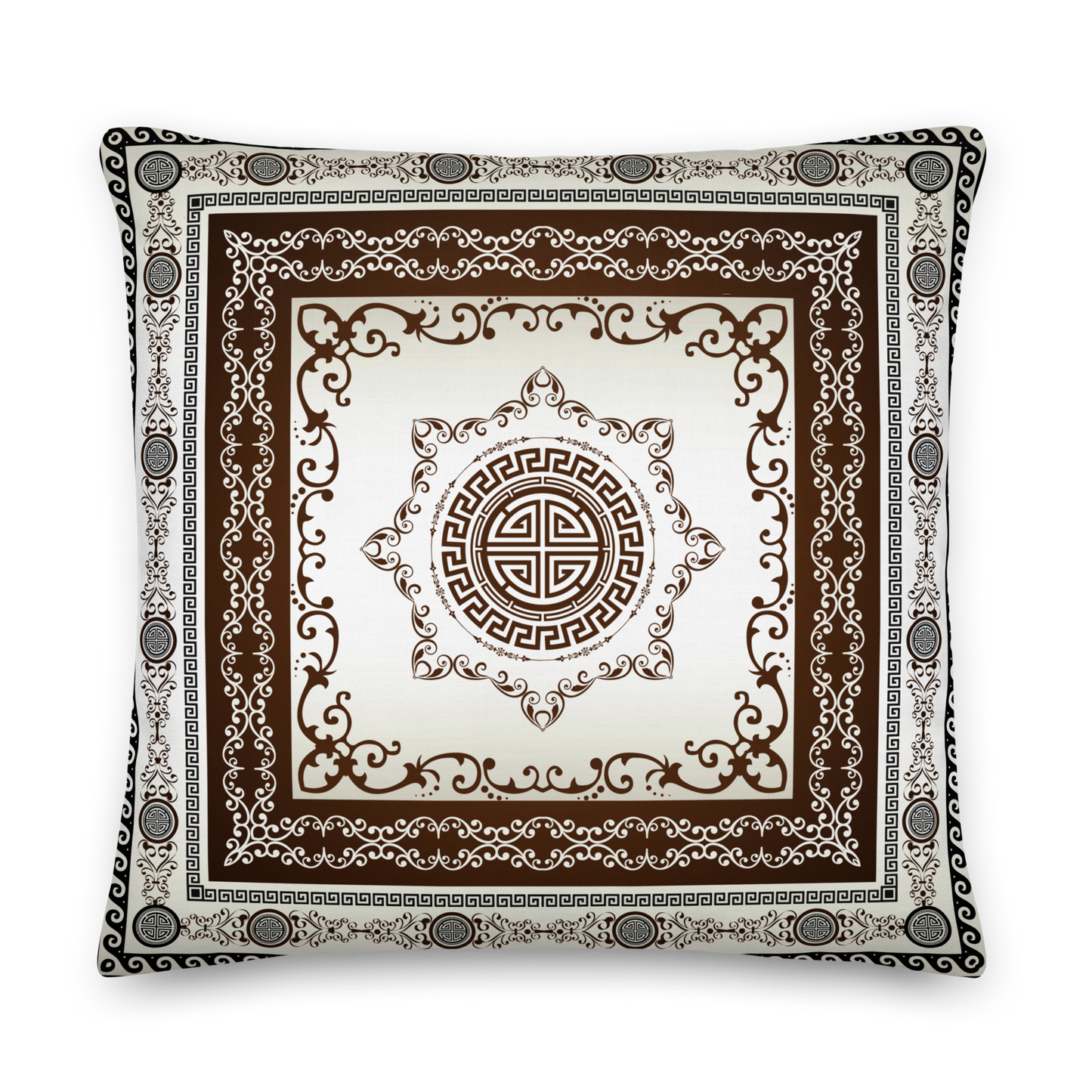 Greek Key Maroon Khaki Ornate Premium Pillow