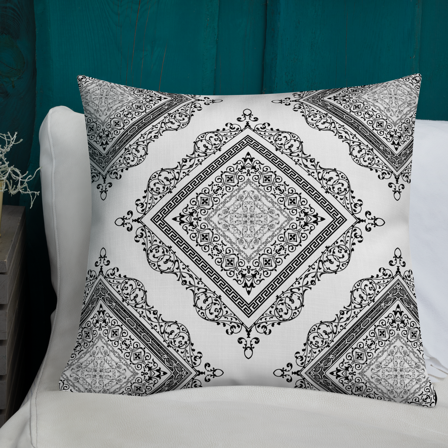 Greek Key White Black Ornate Premium Pillow