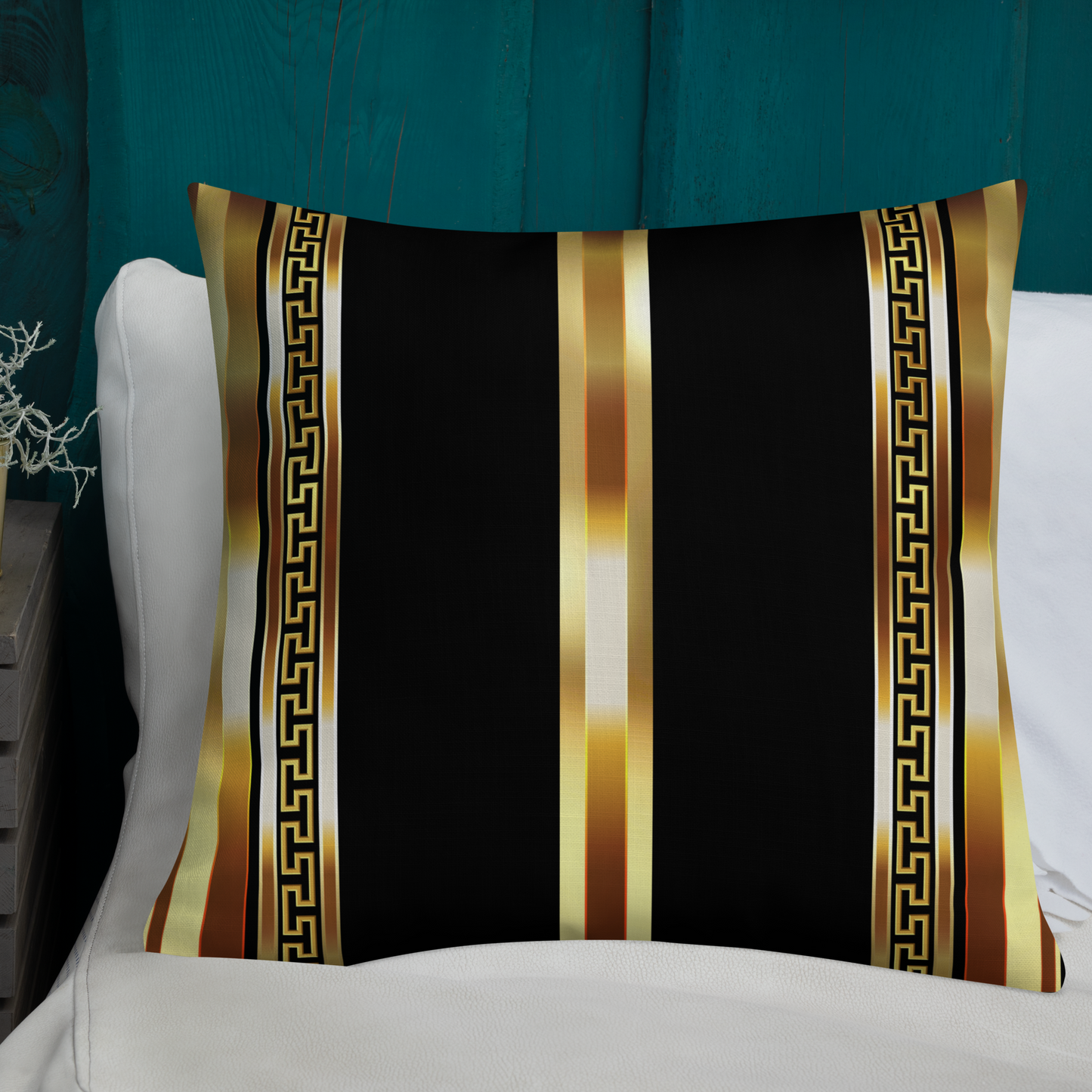 Gold Greek Key Black Premium Pillow