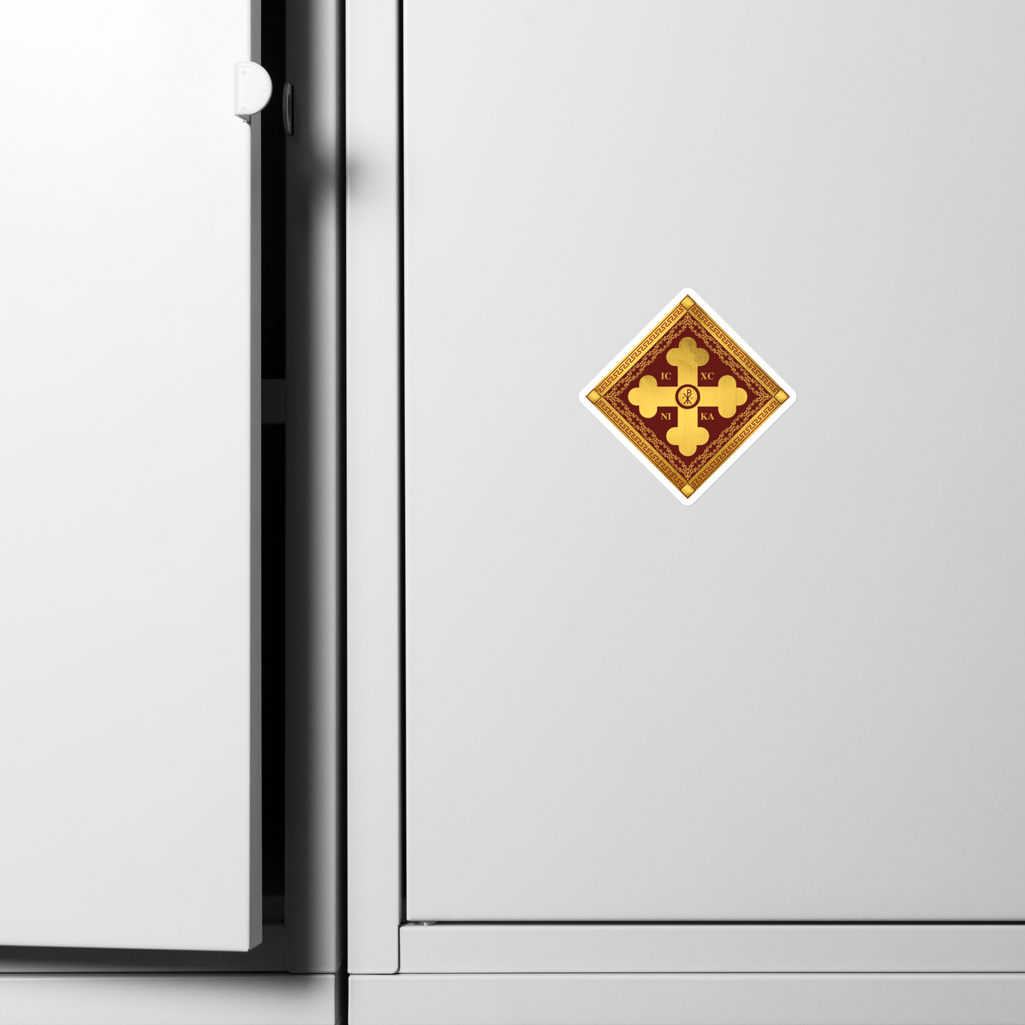 Greek Orthodox Cross Gold Red Diamond Magnet