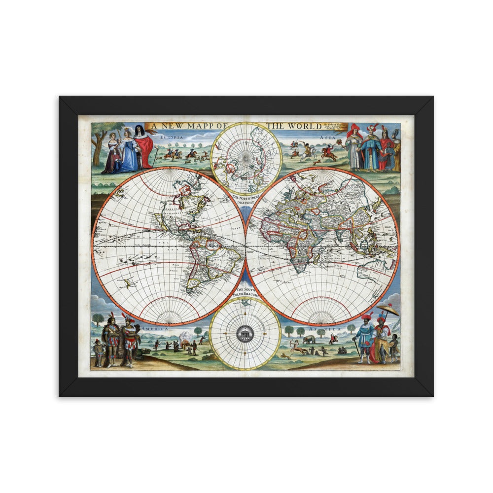 1676 A New Map of the World Framed Poster
