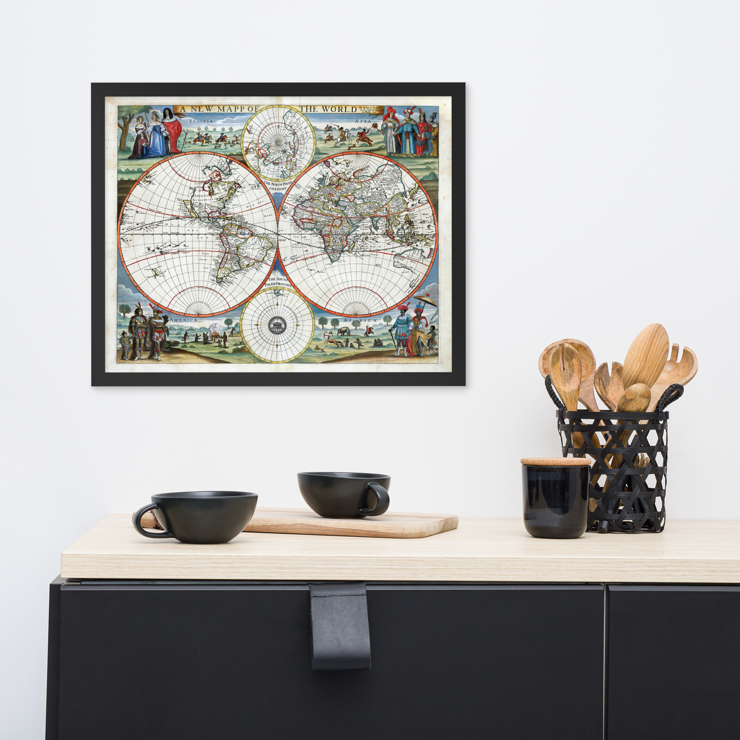 1676 A New Map of the World Framed Poster