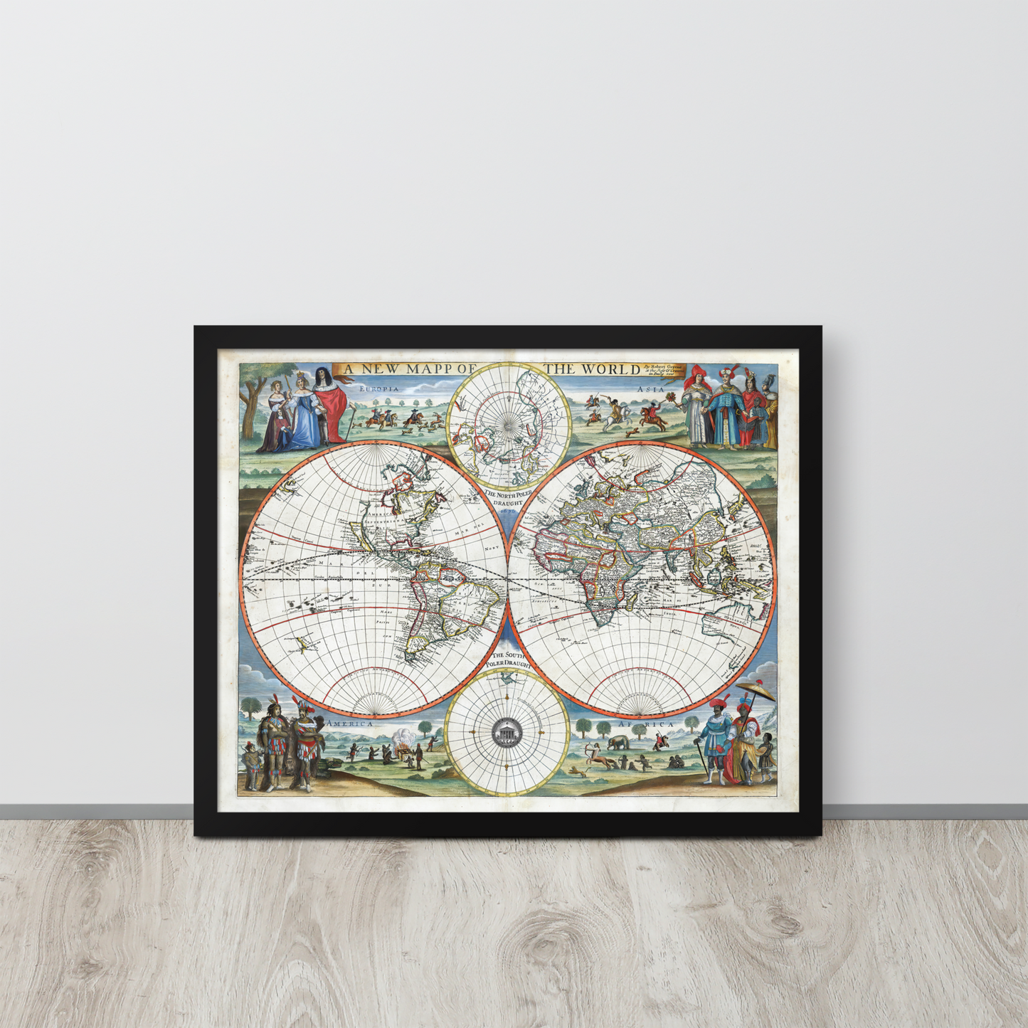 1676 A New Map of the World Framed Poster