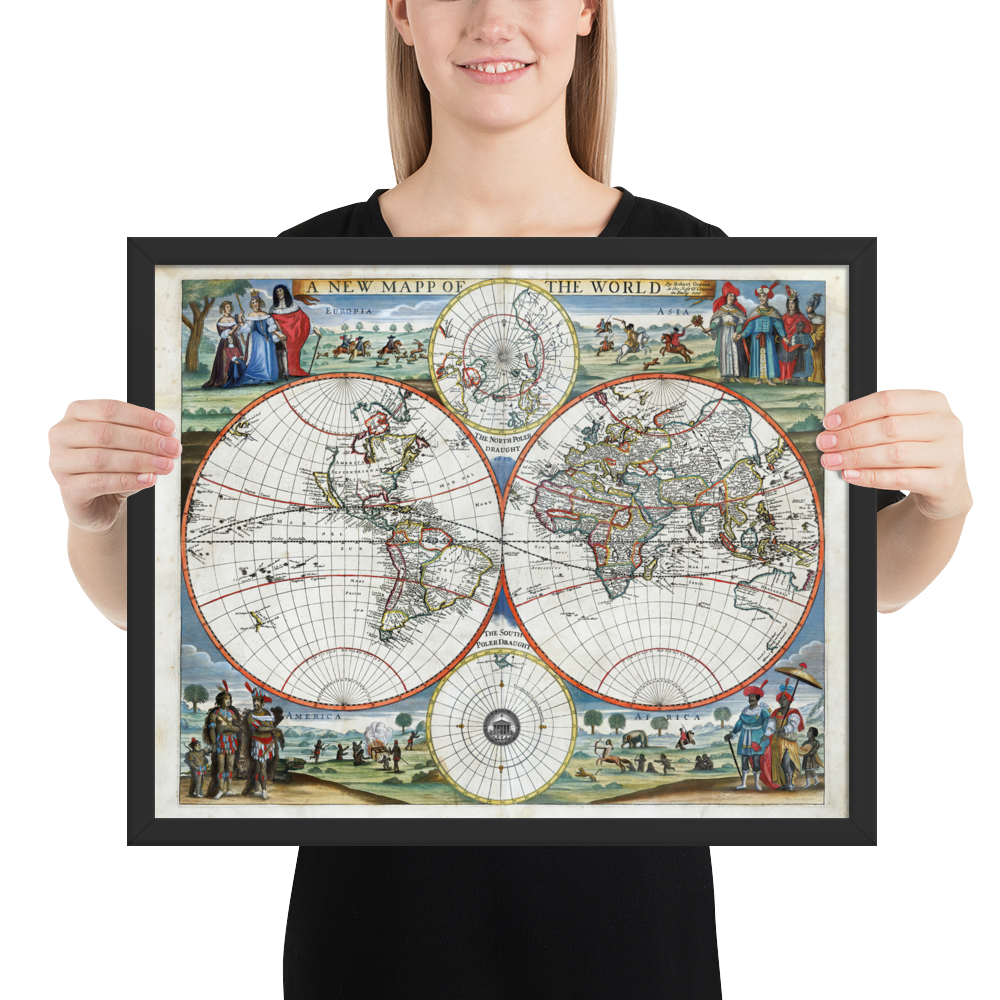 1676 A New Map of the World Framed Poster