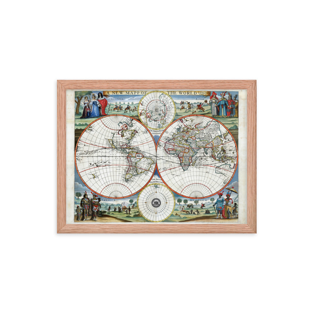 1676 A New Map of the World Framed Poster