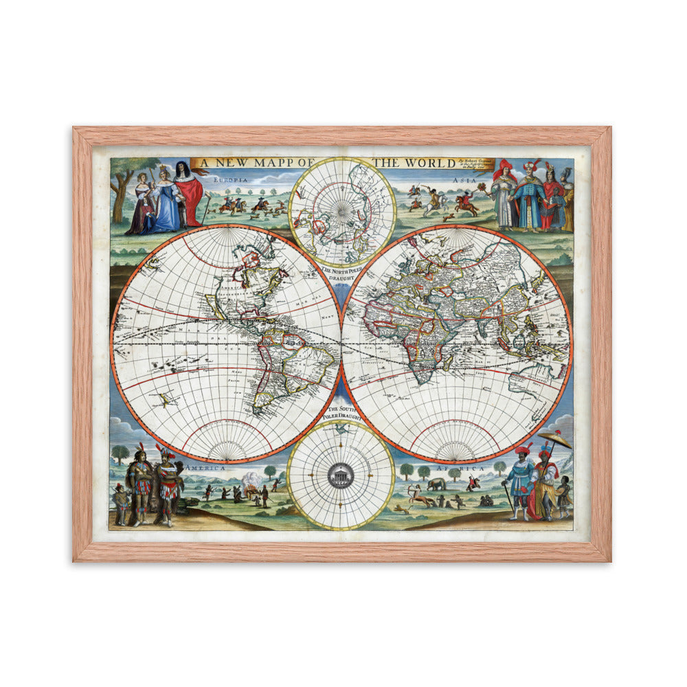 1676 A New Map of the World Framed Poster