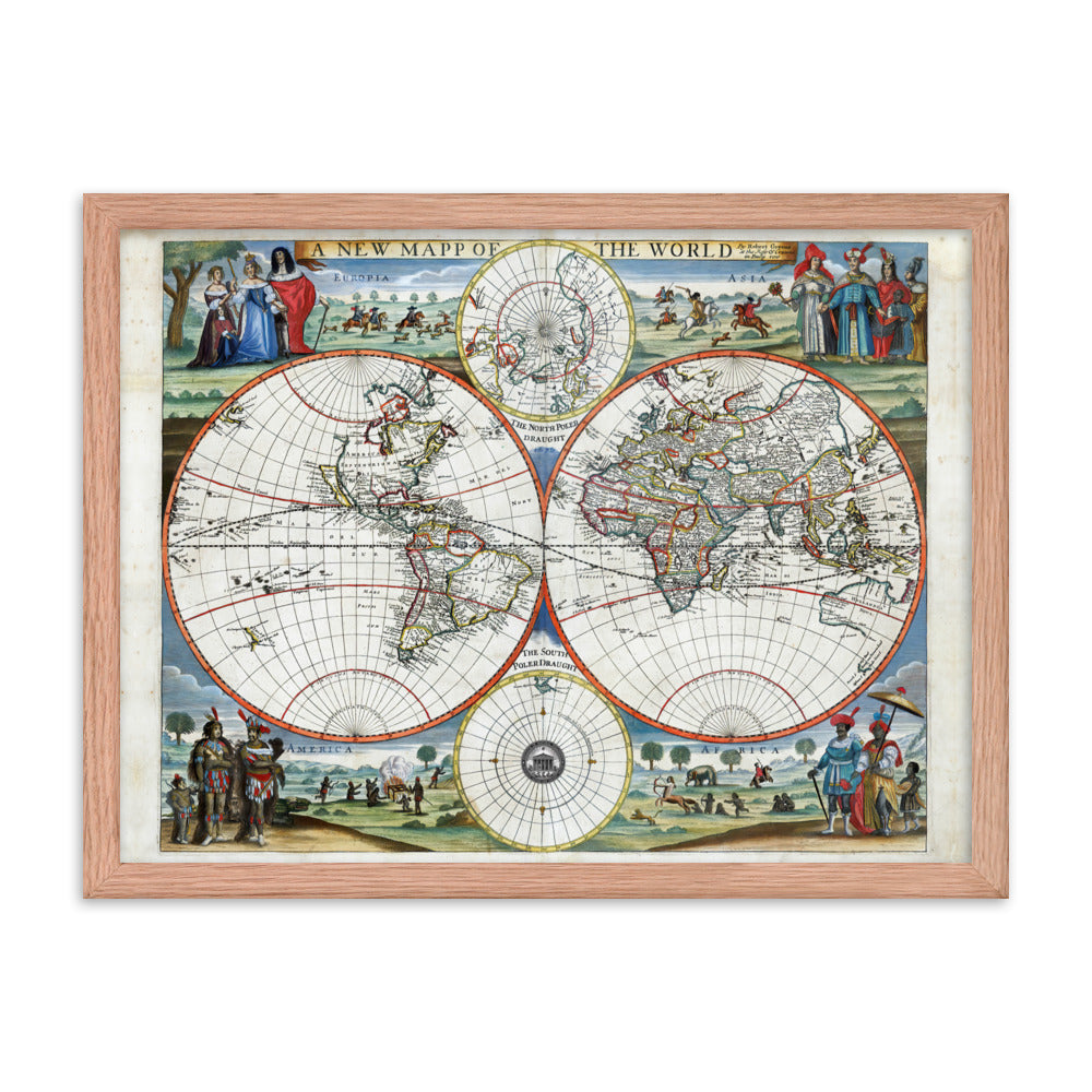 1676 A New Map of the World Framed Poster