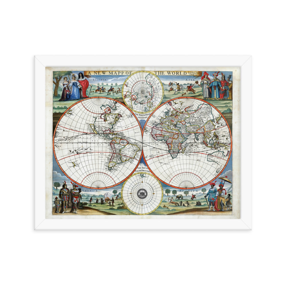 1676 A New Map of the World Framed Poster